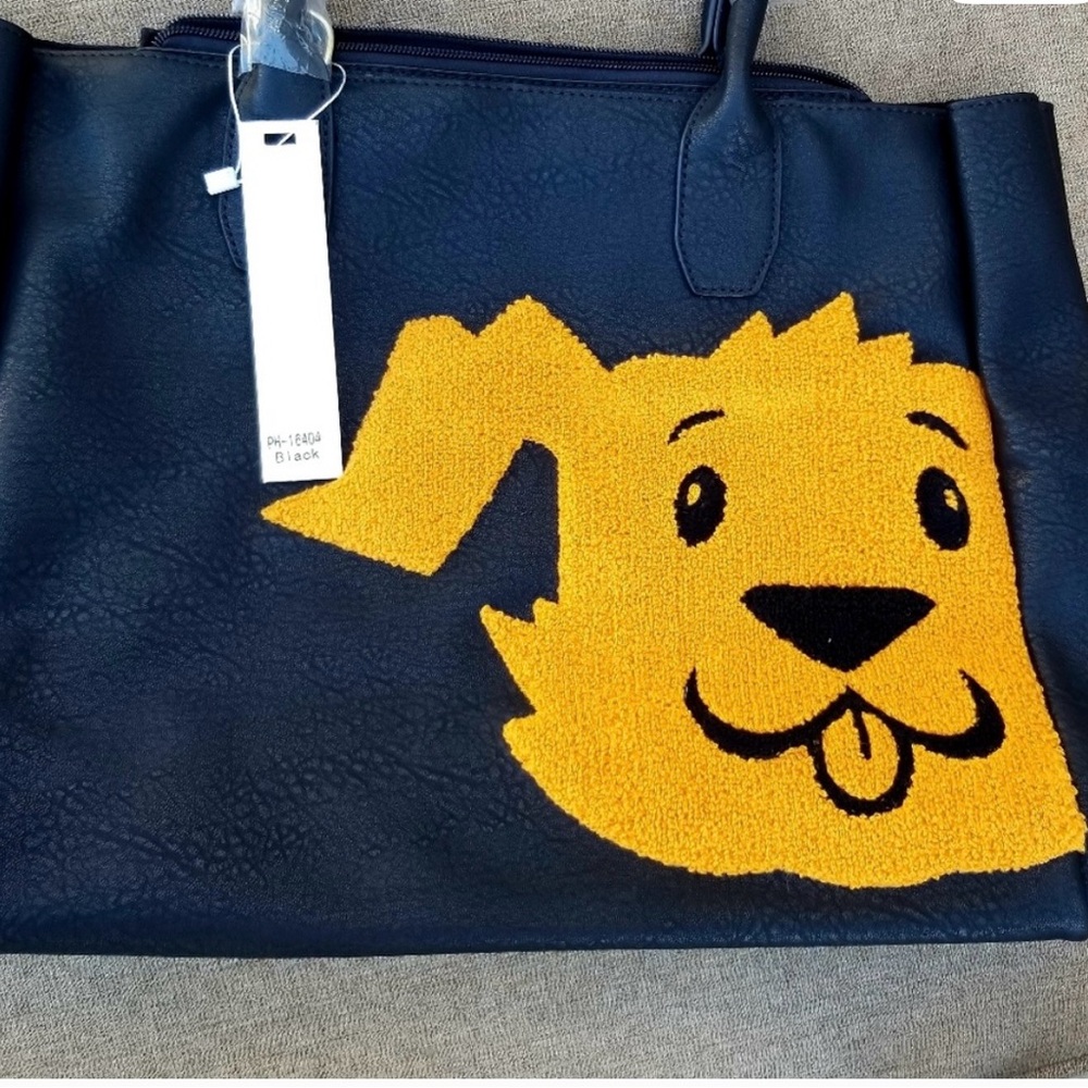 Stylish Navy Tote with Golden Dog Design - Picture 5 of 9